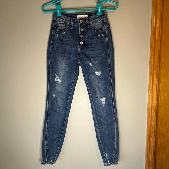 KanCan Medium Wash Distressed Button Fly Jean Jegging Size 1 /24 - Picture 11 of 12